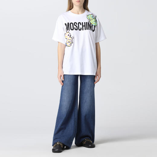 MOSCHINO 莫斯奇诺 女士棉质字母大象图案印花圆领短袖T恤 白色 0711 0441 3001 商品图3
