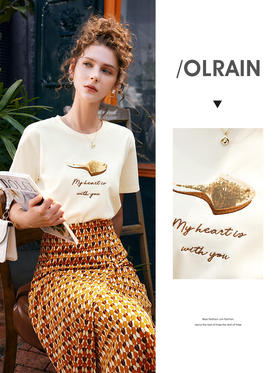 OLrain法式高级穿搭短袖t恤女夏季2022新款宽松时尚印花圆领上衣