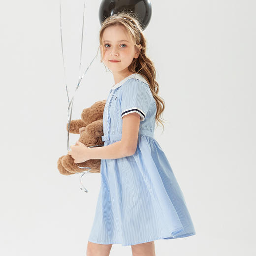 mettekids儿童裙子2022夏季新款女孩洋气时髦白色条纹女童连衣裙 商品图4