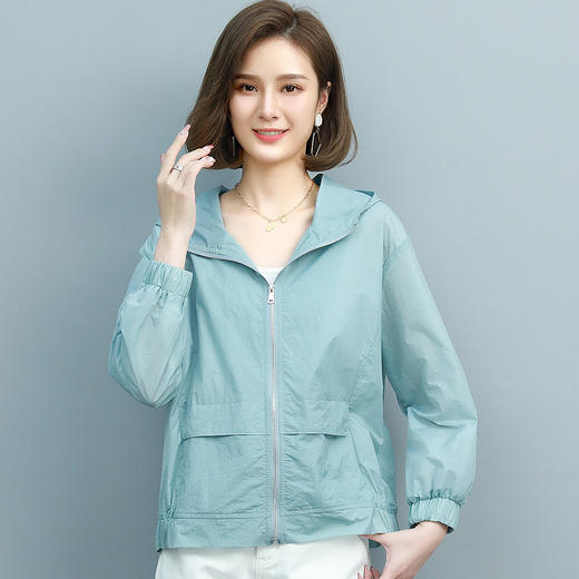 HR WJ360059防晒衣宽松显瘦纯色连帽透气薄外套 商品图3