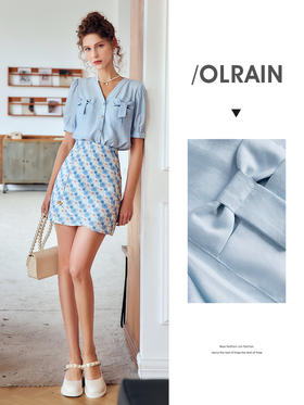 OLrain法式高级穿搭V领衬衫女夏季2022新款宽松显瘦蝴蝶薄款衬衣
