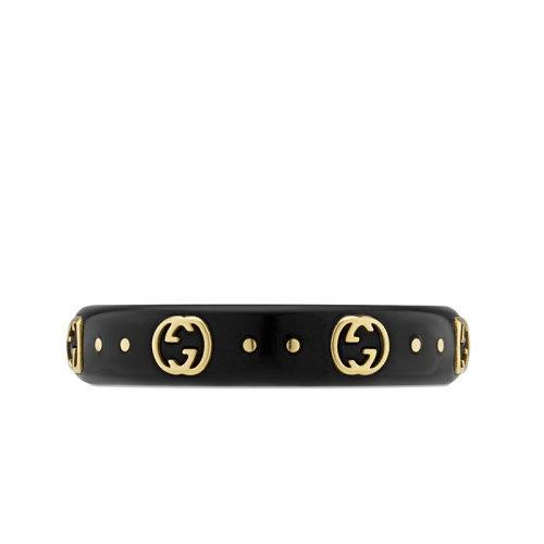 【包税】GUCCI/古驰 21新款Icon系列 男女通用18K金黄金双G黑色合成刚玉戒指指环679262I0H118029 商品图0