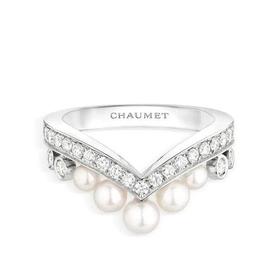 【包税】Chaumet/尚美 经典JOS?PHINE系列 18k金白金约瑟芬皇后珍珠满钻戒指 083292