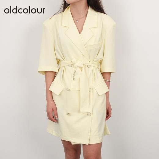 oldcolour21夏气质显瘦翻领西装收腰绑带设计连衣裙N24101447 商品图0