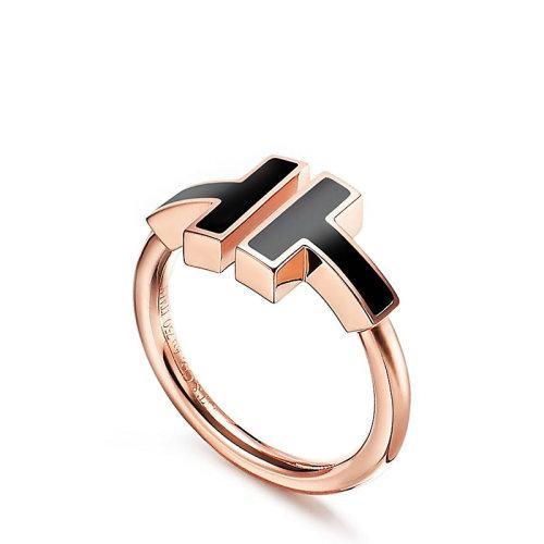 【包税】Tiffany & Co./蒂芙尼 经典Tiffany T系列 18K金玫瑰金镶嵌黑色缟玛瑙T形图案Wire戒指指环GRP11095 商品图1