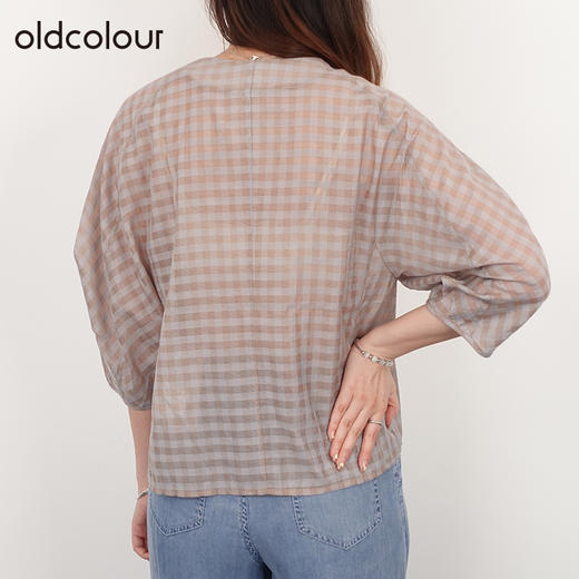 oldcolour21夏方领泡泡袖格子显瘦修身气质法式衬衫N24012289 商品图2