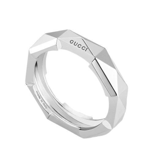 【包税】GUCCI/古驰 2021春夏新款 Link to Love系列 18k金白金Gucci铭文饰钉细节宽形戒指662188J85029000 商品图1
