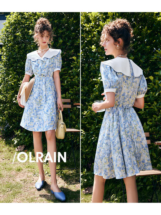 OLrain法式高级穿搭碎花连衣裙女夏季2022新款收腰显瘦娃娃领裙子 商品图0