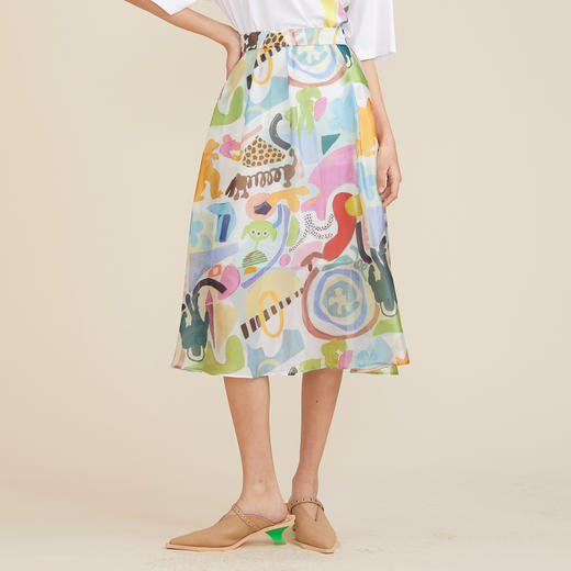 谜底2022夏季新款雪纺裙复古浪漫飘逸绘画感印花半身裙222MB0654 商品图0