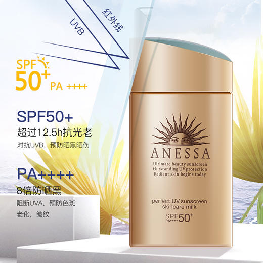 日本资生堂ANESSA安耐晒安热沙防晒霜小金瓶面部防水防紫外线SPF50 商品图1