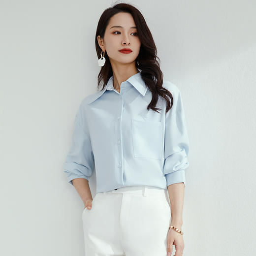 【气质纯色】罗蒙春秋款女士长袖衬衫时尚大口袋经典方领衬衣女 商品图1