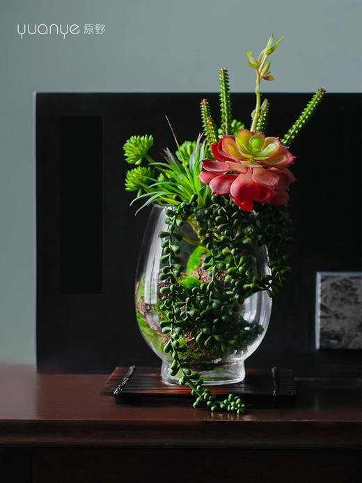 新中式酒店餐厅玄关玻璃花瓶仿真花假花客厅摆设插花花艺装饰摆件 商品图0