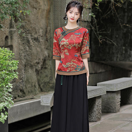 BJ-2235夏仿醋酸复古改良印花旗袍两件套复古气质修身旗袍 商品图3