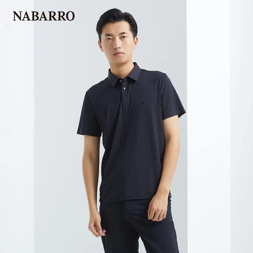 纳巴罗男士经典时尚黑色细条纹锦弹短袖T恤不鼓包不变形NB193920512A 商品图0