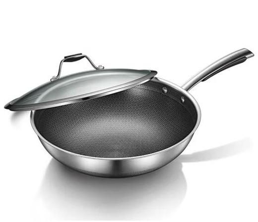 美的MP-CJ32Wok502不花芯炒锅不锈钢燃气电磁炉通用双面屏蜂窝不粘锅32cm316L 商品图0