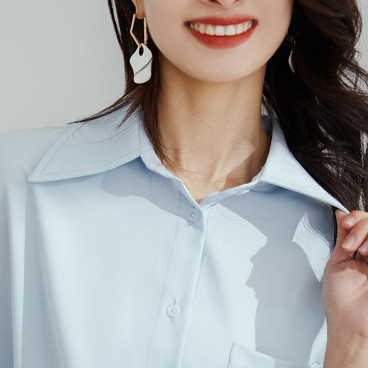 【气质纯色】罗蒙春秋款女士长袖衬衫时尚大口袋经典方领衬衣女 商品图5