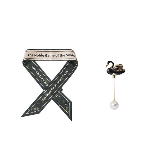 大英博物馆天鹅贵族棋盘系列斜纹绸夏季窄丝巾胸针礼盒送礼物 商品图4