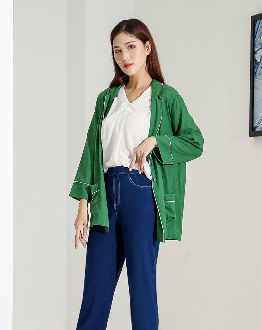 莱赛尔天丝麻直身长袖开襟上衣39043 商品图0