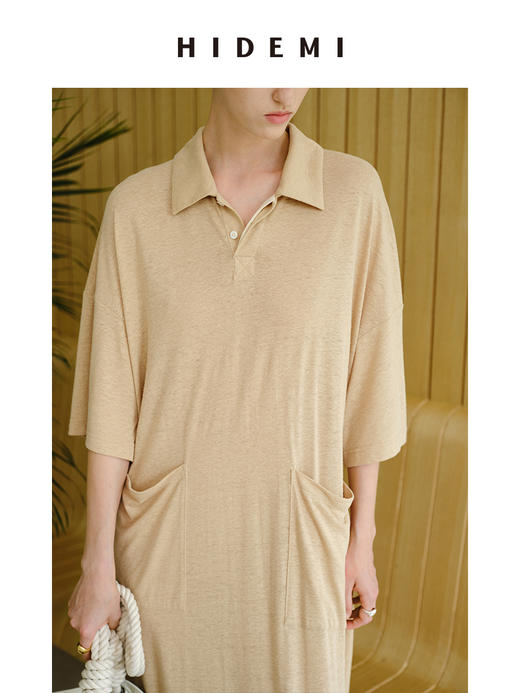 HIDEMI 度假系列薄针织亚麻polo廓形连衣裙 商品图6