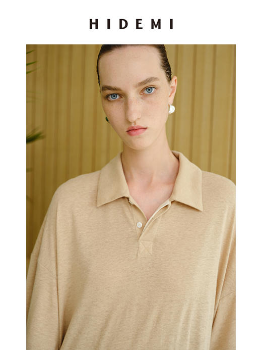 HIDEMI 度假系列薄针织亚麻polo廓形连衣裙 商品图8
