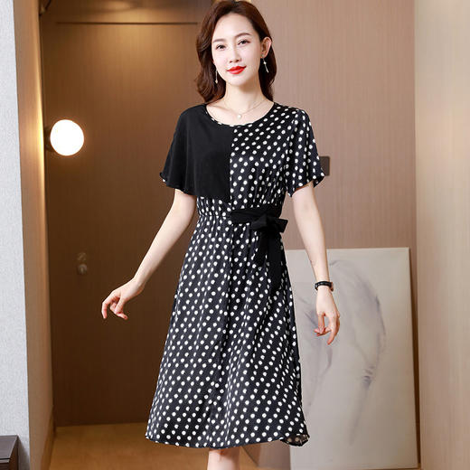 气质显瘦，重磅桑蚕丝绸缎拼接波点裙子真丝连衣裙KQN-75616 商品图0