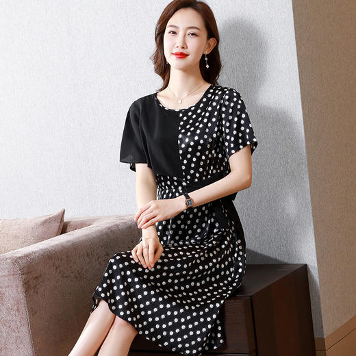 气质显瘦，重磅桑蚕丝绸缎拼接波点裙子真丝连衣裙KQN-75616 商品图2