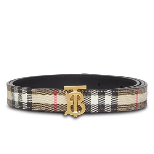 BURBERRY 巴宝莉 女士TB专属标识图案双面复古格纹和皮革腰带 黑色 8052484 A1189 商品图0