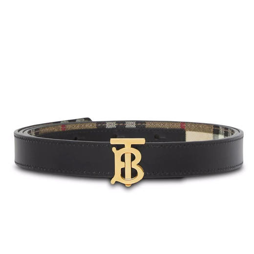 BURBERRY 巴宝莉 女士TB专属标识图案双面复古格纹和皮革腰带 黑色 8052484 A1189 商品图1