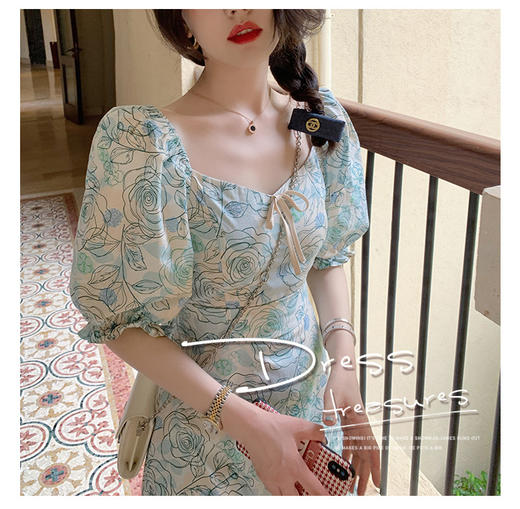 （清仓现货）【社群供V】法式高级气质茶歇长裙收腰设计感连衣裙混纺2 商品图1