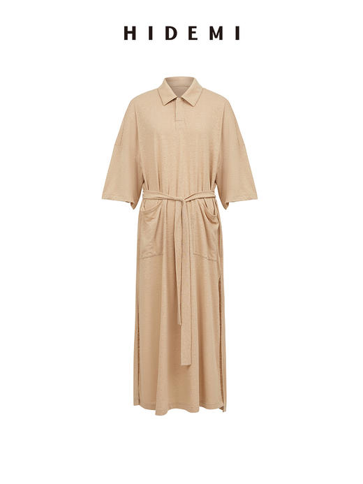 HIDEMI 度假系列薄针织亚麻polo廓形连衣裙 商品图14