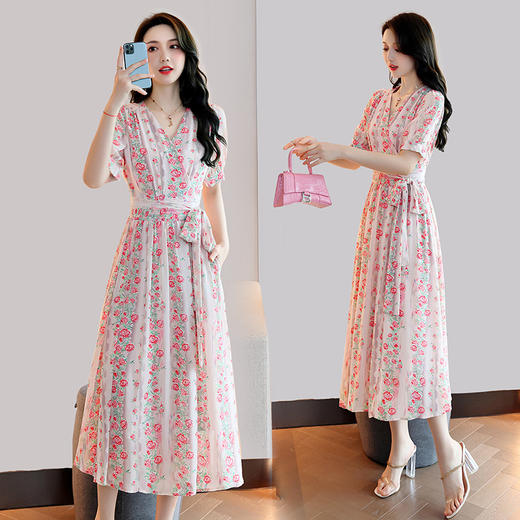 2022新款夏装一片式收腰大裙摆印花中长款时尚垂感连衣裙 HR-LJY-CY22012 商品图3