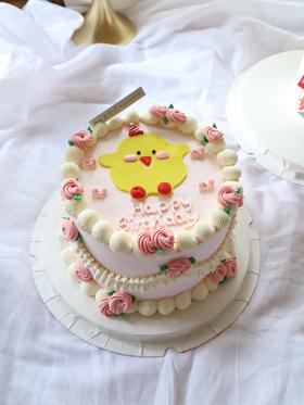 手绘粉色复古小鸡