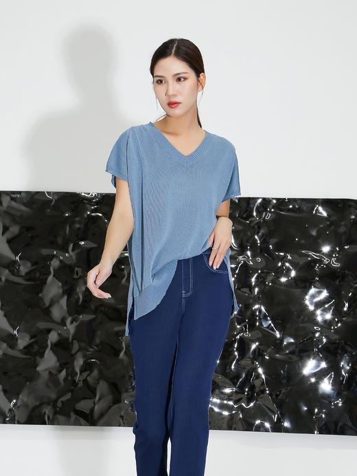 仿亚麻V领T恤7171 商品图3