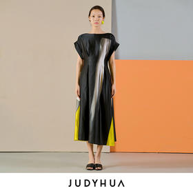 JUDYHUA 真丝印染收腰连衣裙