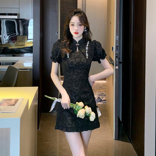 （清仓现货）【社群供X】重工镶钻提花改良旗袍 涤纶70%腈纶30% 商品图1