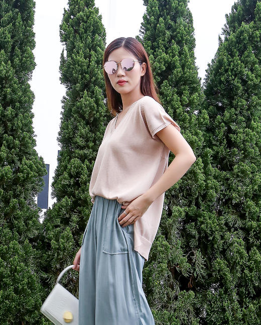 仿亚麻V领T恤7171 商品图1