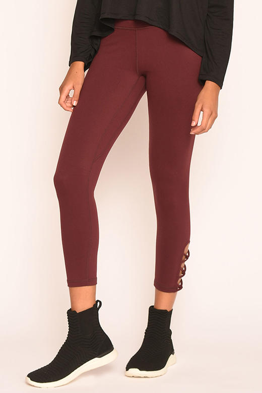 裸感高弹腿部织带九分紧身裤 商品图0