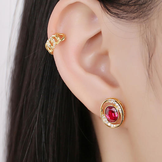 Black Tea 红茶红宝石系列 | 古巴链条红宝石耳钉 商品图1