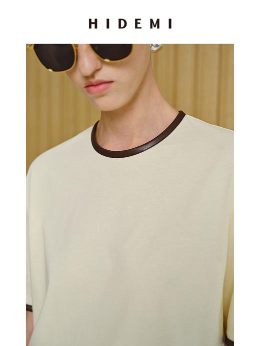HIDEMI 度假系列简约手工包皮边圆领T恤 黑色/蓝色/奶油黄 商品图7
