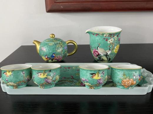 绿地扒花花鸟茶具套 商品图0