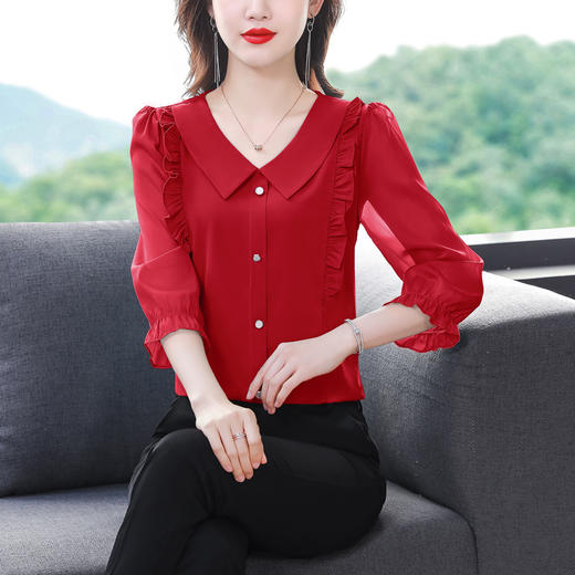 新款通勤七分袖娃娃领减龄气质雪纺衫MZ802481 商品图7