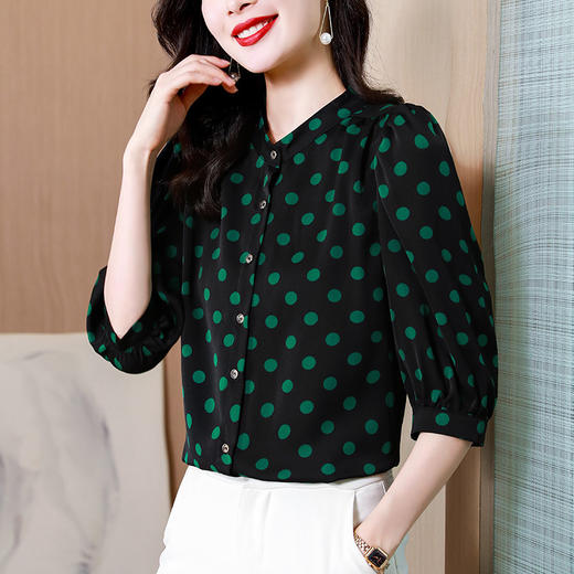 波点印花雪纺衬衫女夏新款宽松大码七分袖上衣洋气漂亮泡泡袖小衫  TR-HGH6925 商品图1