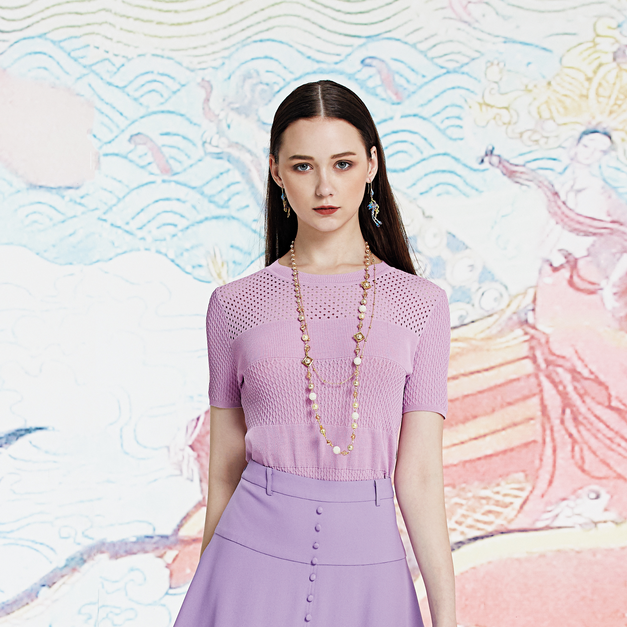 1e6053青莲色十样锦色铅白色针织衫众灵杂沓lsf