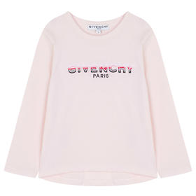 GIVENCHY 纪梵希 奢侈品童装 女童粉色棉质LOGO印花长袖T恤 H15215