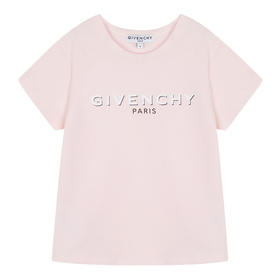 GIVENCHY 纪梵希  KIDS 奢侈品童装 女童粉色棉质LOGO印花长袖T恤 H15215