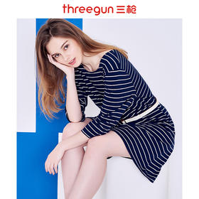 Threegun三枪 【瓦楞条款】圆领中袖女士家居裙睡裙- 70368A911