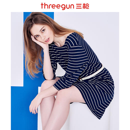 Threegun三枪 【瓦楞条款】圆领中袖女士家居裙睡裙- 70368A911 商品图0