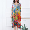 夏装新款真丝连衣裙中袖圆领大码宽松桑蚕丝印花休闲长裙ZT-8080 商品缩略图3