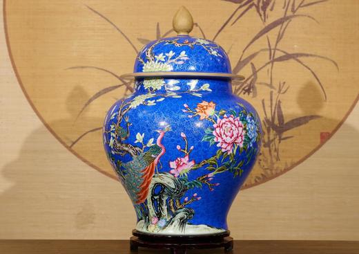 段龙虎宝石蓝扒花富贵荣华将军罐 商品图0