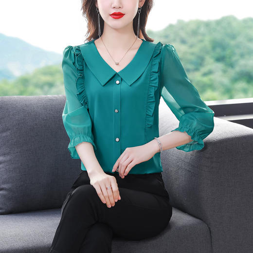 新款通勤七分袖娃娃领减龄气质雪纺衫MZ802481 商品图3